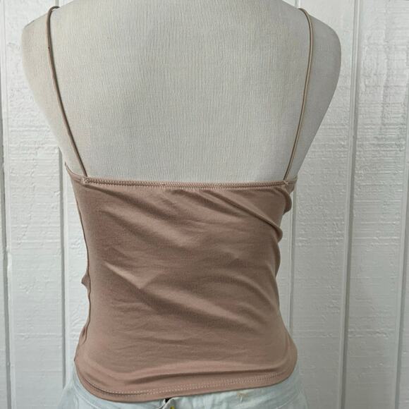 Gaze Women Sleeveless Ruched Tank Top Tan Brown Neutral Minimalist NWT Size XS - Picture 5 of 6